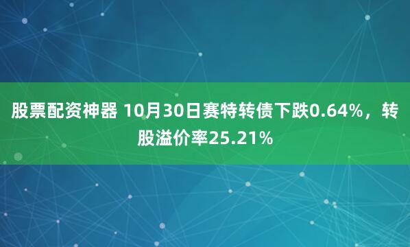 股票配资神器 10月30日赛特转债下跌0.64%，转股溢价率25.21%